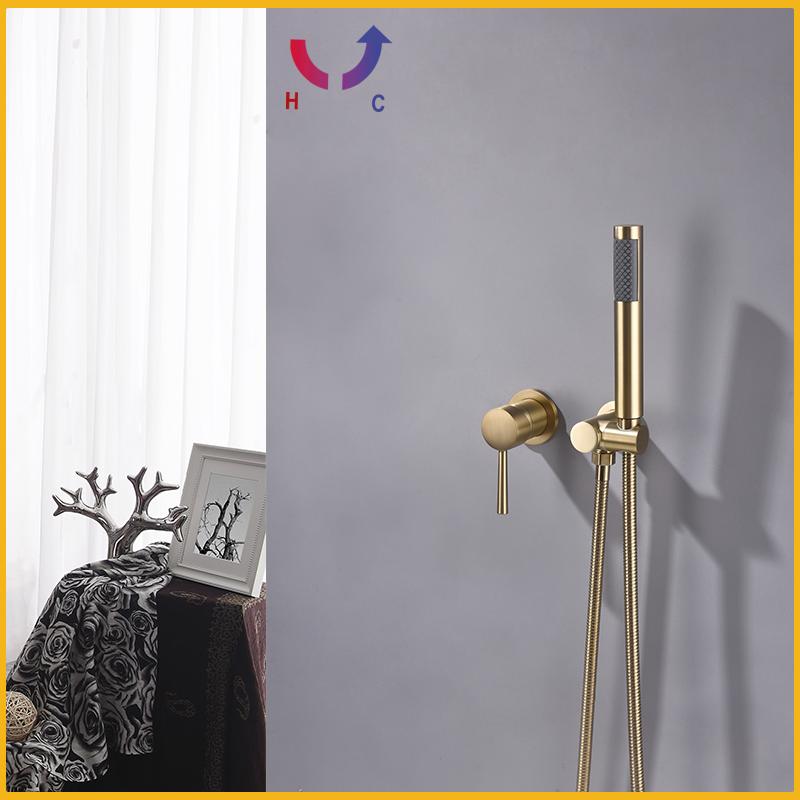 Luksusowy zestaw prysznicowy ścienny w kolorze szczotkowanego złota, ukryty system prysznicowy, mosiężna bateria mieszająca wodę ciepłą i zimną, deszczownica łazienkowa