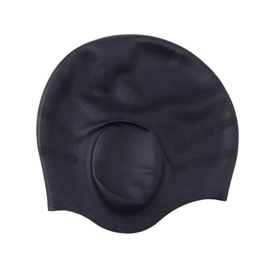 Cuffia da nuoto grande in silicone con protezione per le orecchie 3D, cuffia da bagno antiscivolo e impermeabile per donne e uomini, capelli lunghi/corti