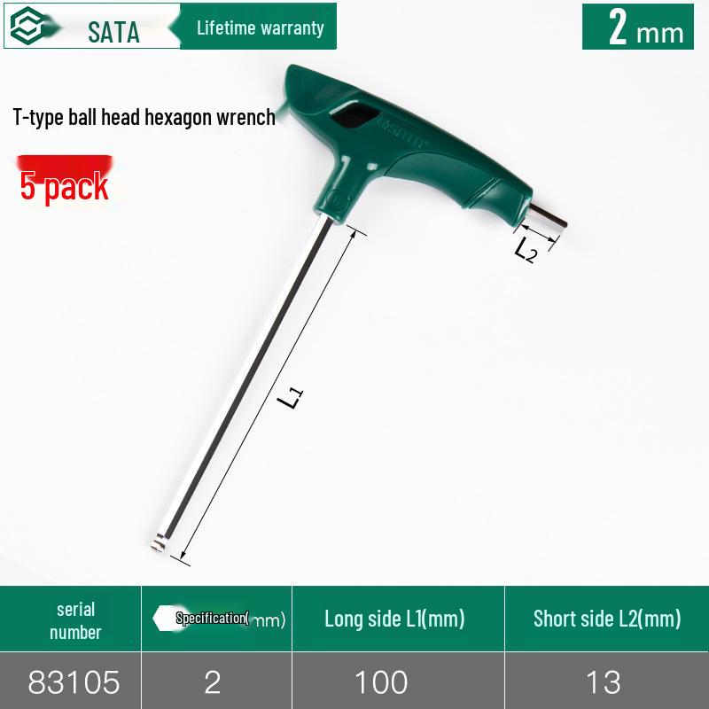 SATA T-Handle Ball End Hex Key Set, 2.5-10mm