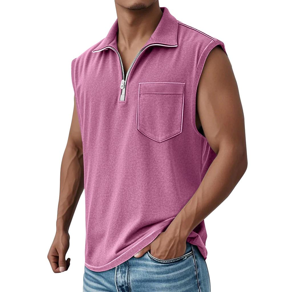 Men's Summer Solid Color Sports Zipper Lapel Vest Men's Sports Casual Vest