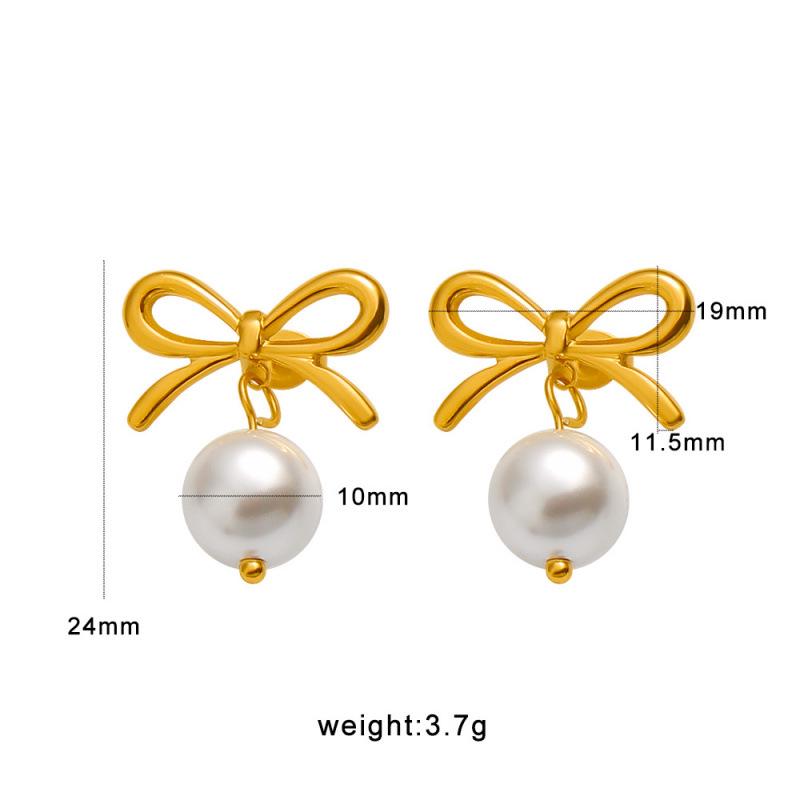 18K Bowknot Pearl Titanium Steel Earrings for Women - INS Simple Fashion Ear Studs