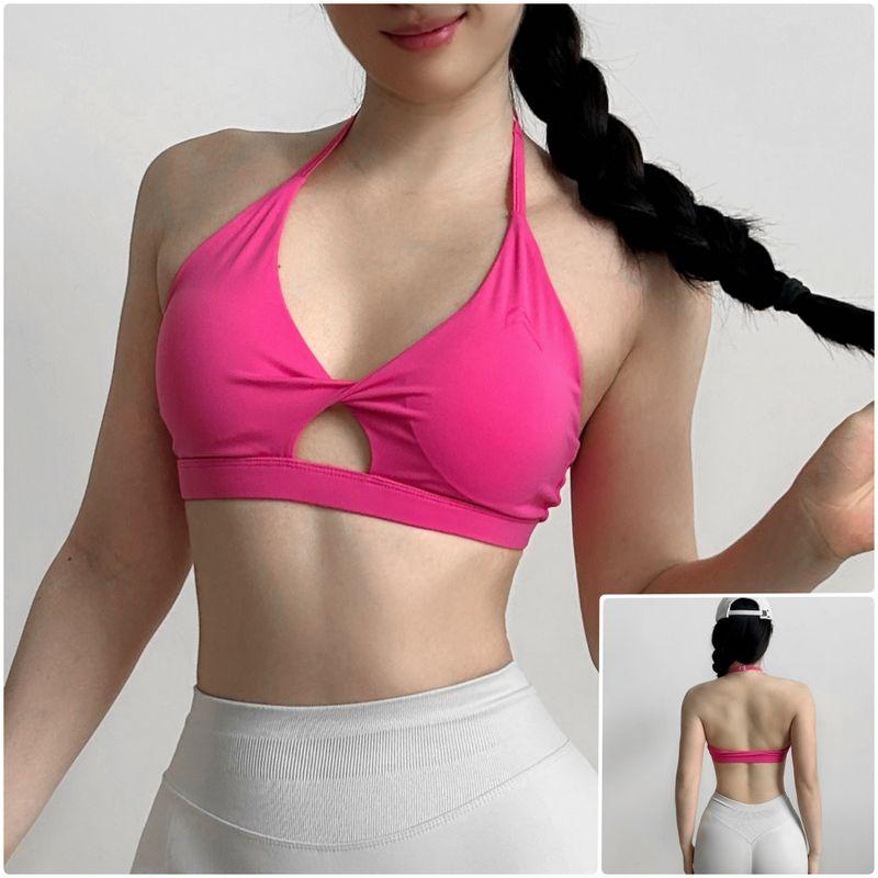 

Yoga Top Women s Sports Underwear Fitness Bra High Elasticity Wrap-around Running Bra Outdoor Vest Hanging Neck Shockproof Rose red (including standard) S