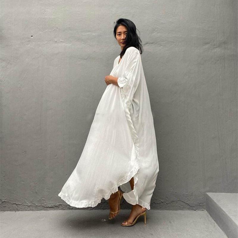 Cotton Long Robe Beach Cover-up Loose Dress Sun Shirt Bikini Cover-up