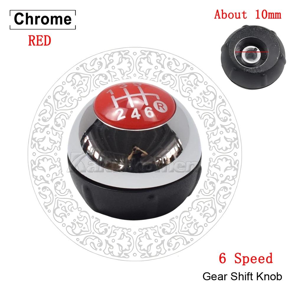 6 Speed Gear Shift Knob Shift Transmission Lever Knob Manual For Fiat 500 2012-2018 Chrome+Red 55344048