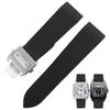 Weiches Silikon-Uhrenarmband für Cartier Santos 100 W2020007 Wasserdichtes Gummi-Uhrenarmband 25mm Schwarz Edelstahl-Uhrenschließe