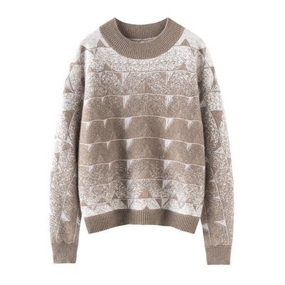 Autumn And Winter New Pure Australian Wool Women'S Semi-Turtleneck Wool Sweater Jacquard Knitted Sweater Thick Loose Cashmere