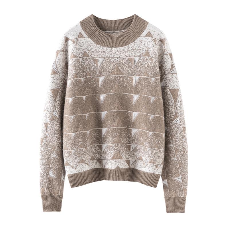 Autumn And Winter New Pure Australian Wool Women'S Semi-Turtleneck Wool Sweater Jacquard Knitted Sweater Thick Loose Cashmere