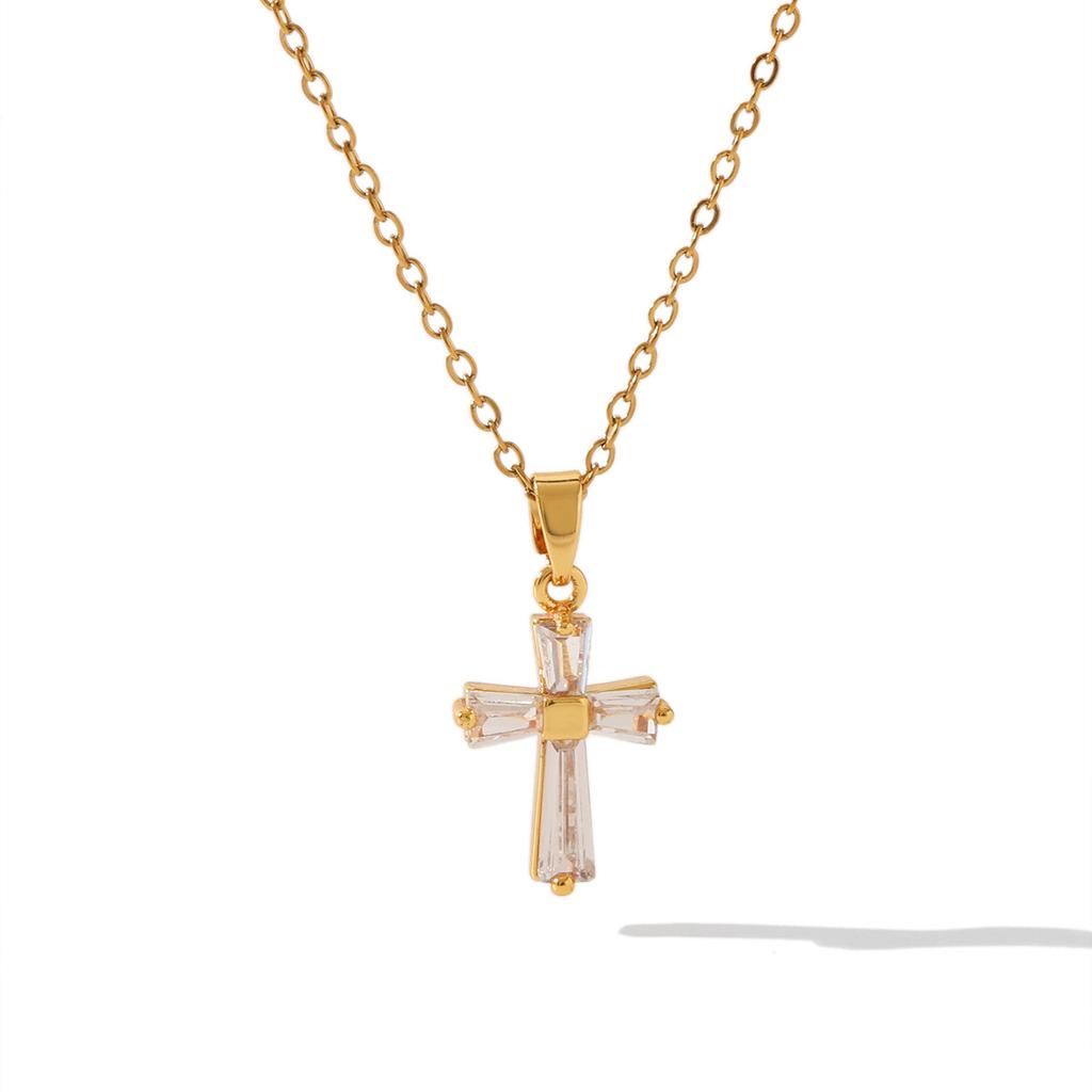 Titanium Steel Gold Plated Cross Zircon Necklace For Women Fashion Jewelry Tarnish Resistant Chain