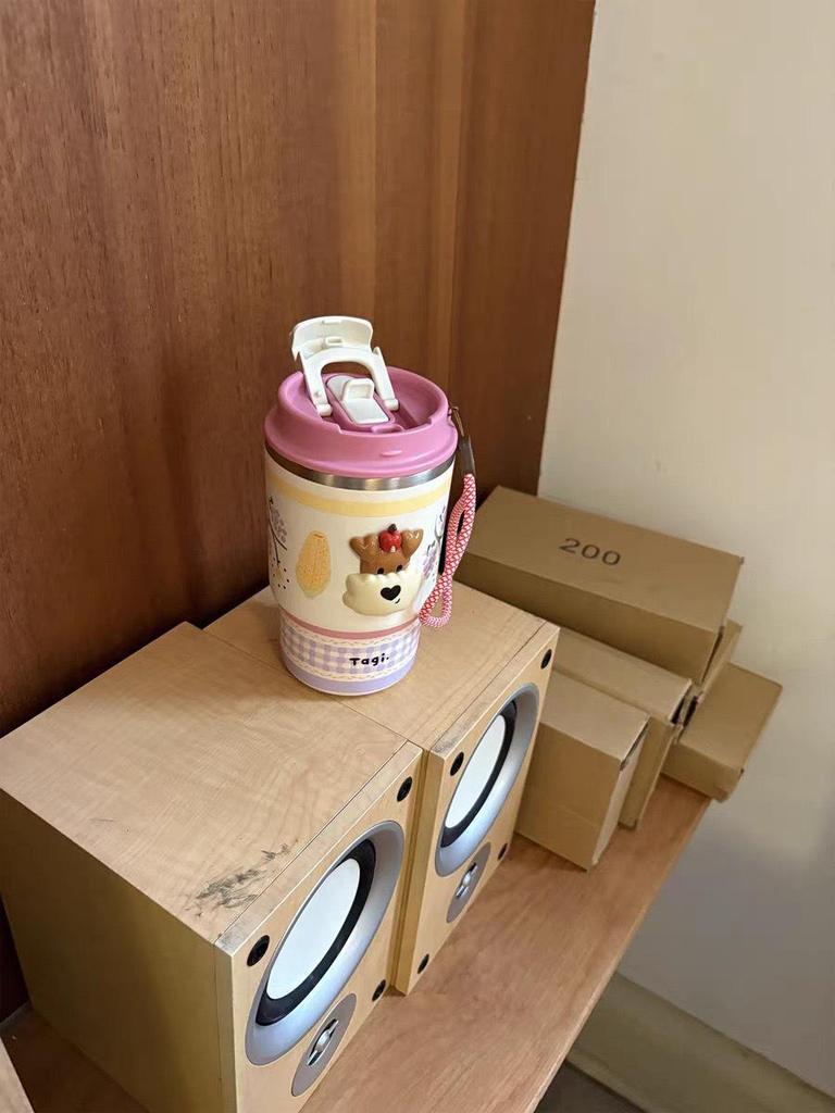 Popcorn Tragbarer Isolierbecher mit Doppeltrinkhalm Edelstahl