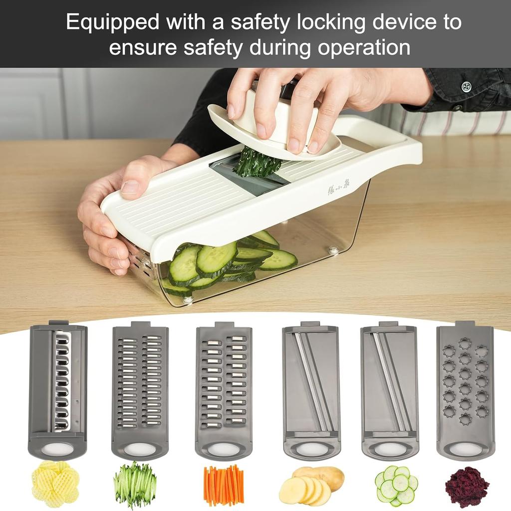 ZHANG XIAO QUAN SINCE 1628 6-in-1 Safe Mandoline Slicer for Kitchen, Cheese Grater Vegetable Spiralizer and Veggie Slicer for Cooking & Meal Prep