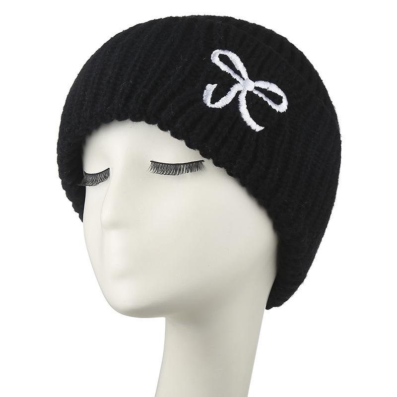 Women Bow Warm Knitted Wool Hat Thickened Hat Autumn and Winter Pullover Hat Wool Hat