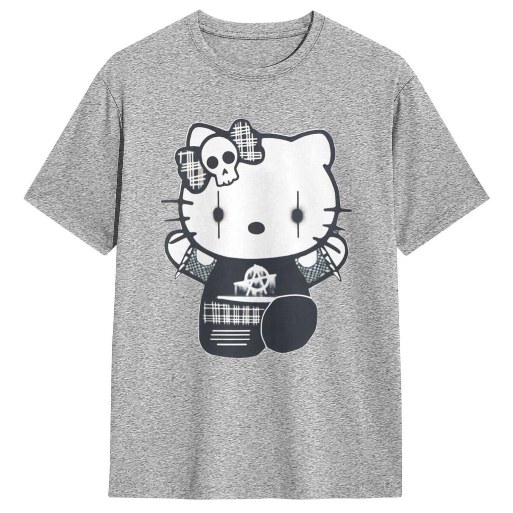 Goth Gothic Hellokitty   Black Satanic T Shirt Leisure Short-Sleeved Tops Summer 100 Cotton O Neck 4XL 5XL 6XL Clothes
