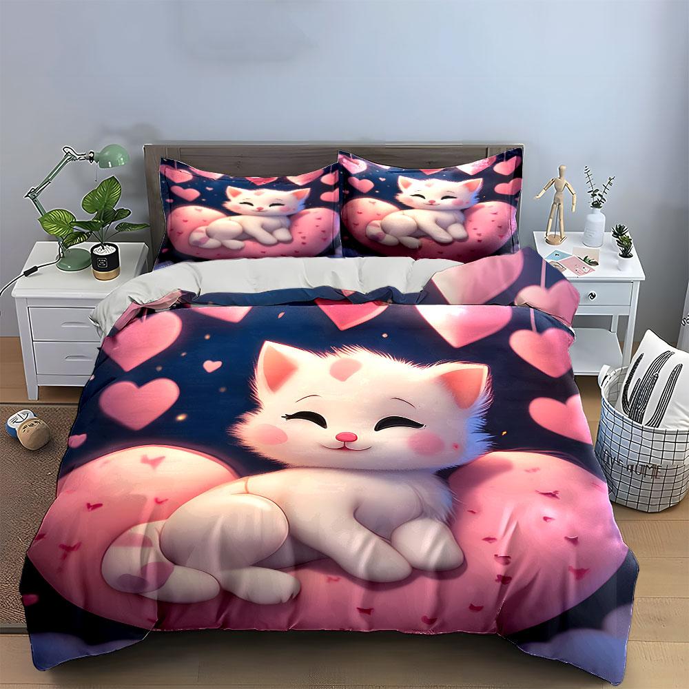 Adorable Cat-Themed Trio Gift Set Kid'S And Adults' Bedroom Decor, Exquisite Three-Piece Bedding Set Gift