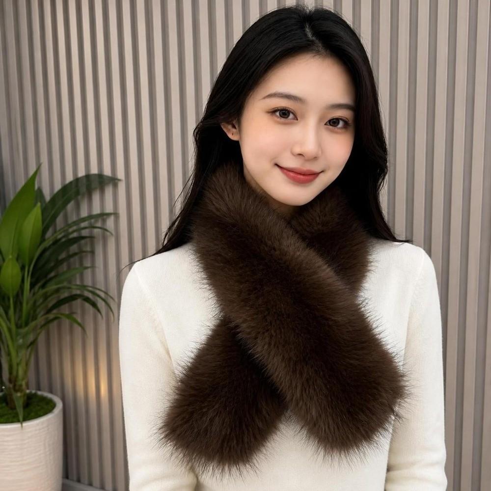 Plush Cross Scarf Thickened Neck Collar Elegant Imitation Fox Fur Scarf Outdoor