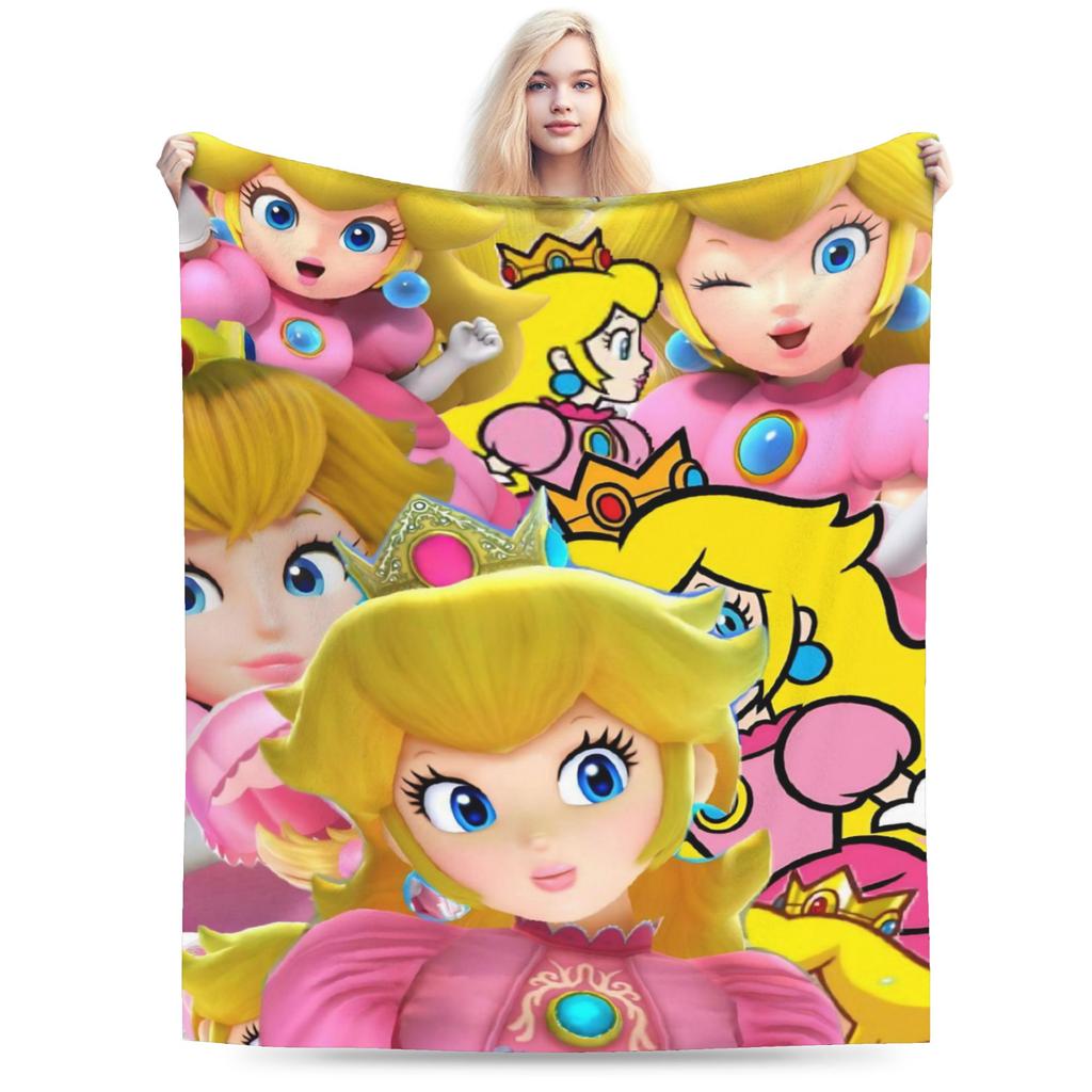 Princess Peach Star Fleece Throw Blanket Super Marioo Blanket for Home Office Super Warm Bed Rug
