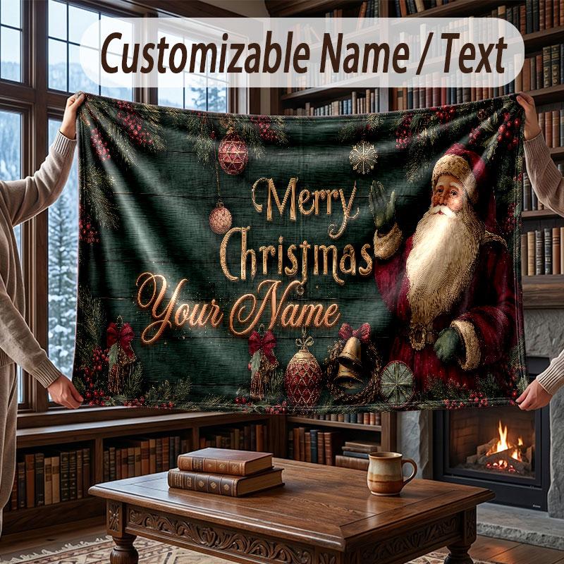 Christmas Winter Theme Throw Blanket Custom Name Text Personalized Blanket Soft Cozy Blanket for Home Sofa Bed
