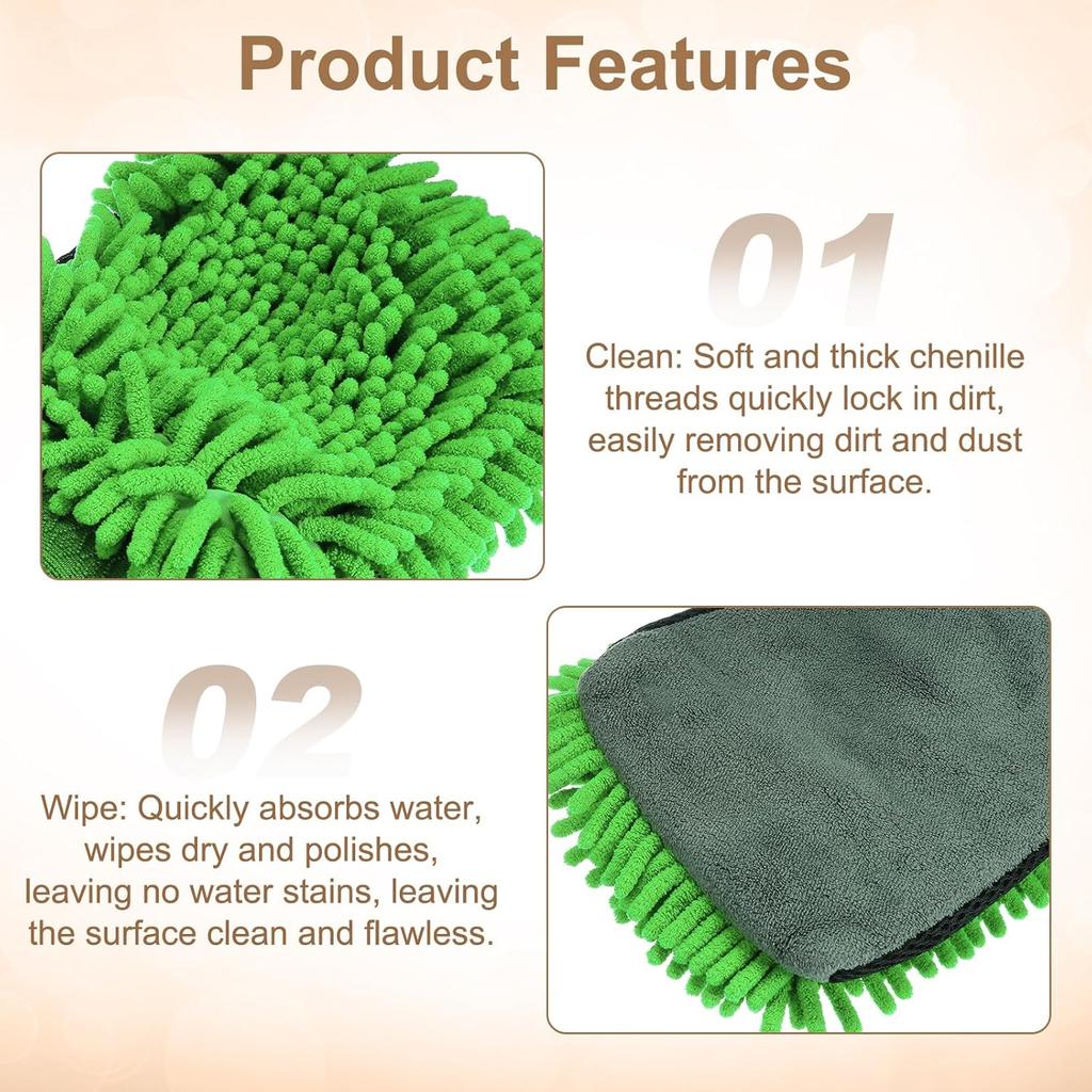HARFINGTON 4pcs Chenille Microfiber Car Wash Mitts 9.8" x 7.9" Scratch Free Wash Gloves Absorbent Double Sided Plush Cleaning Drying Mitts for Car