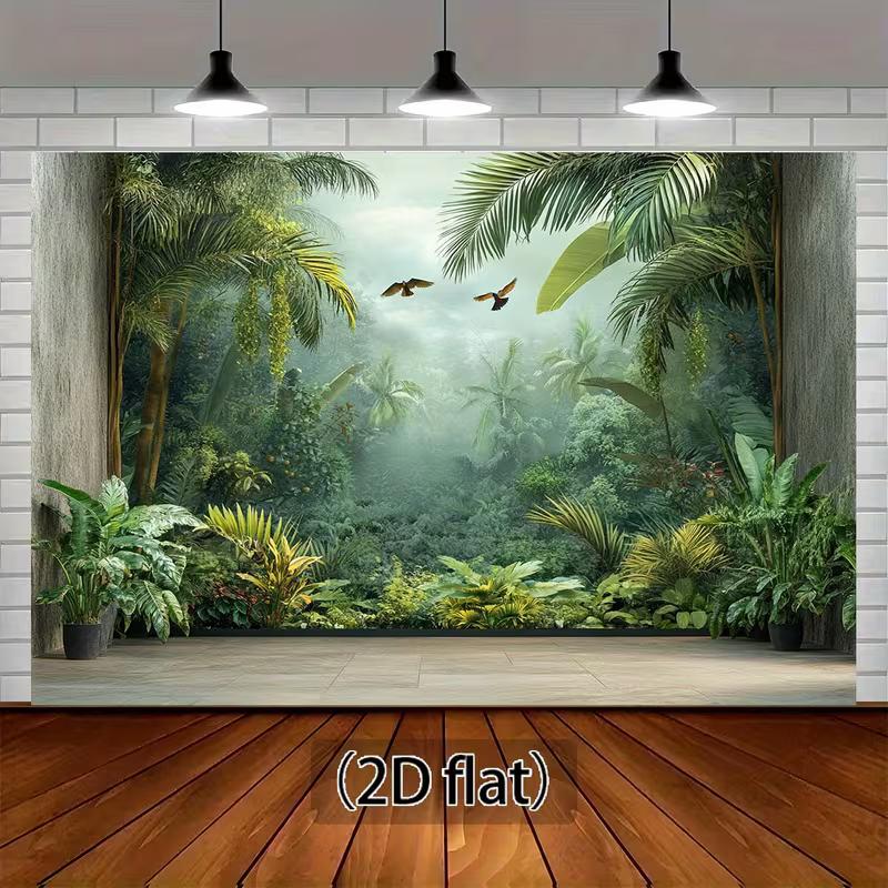 2D Foggy Green Plant Background for Safari Animal Theme Kids Birthday Decoration