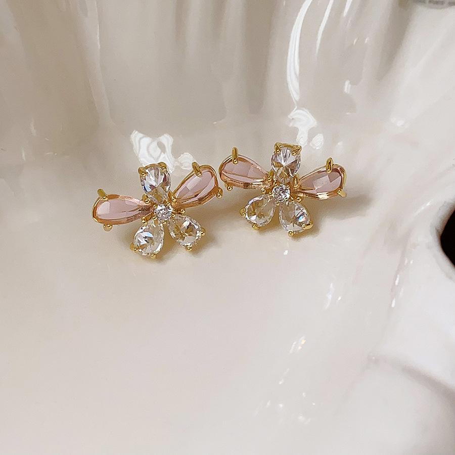 

Серьги-гвоздики с цирконом в виде цветка, корейские простые маленькие свежие серьги, универсальные, модные, нишевые, высококлассные серьги