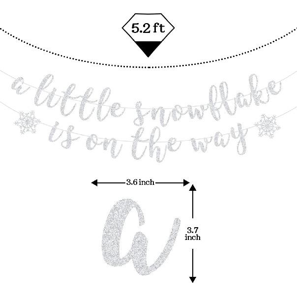 A Little Snowflake is on The Way Banner, Winter Wonderland Themed Baby Shower Party Decorations, Winter Gender Reveal Decor Silver Glitter