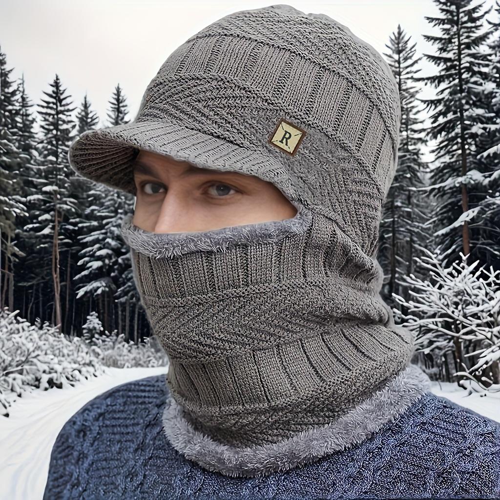 Męska dzianinowa kominiarka zakrywająca całą twarz i maska wiatroodporna termiczna zimowa czapka beanie z odpinaną osłoną twarzy, na rower, na narty, zimowe czapki dla mężczyzn
