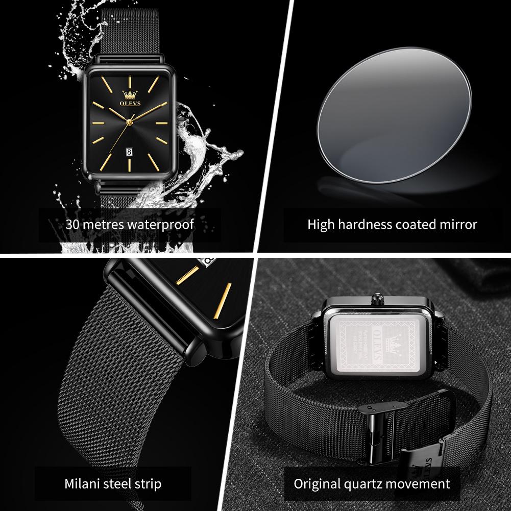 OLEVS Man Quartz Watch Rectangle Dial Calendar Waterproof Watch For Men Thin Case Simple Fashion Men's Wristwatch