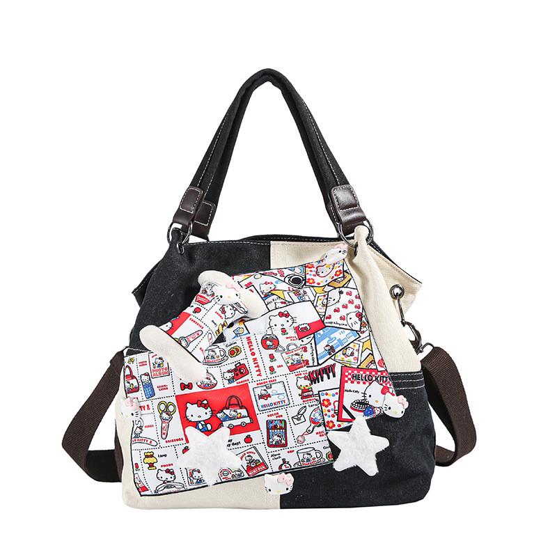 Handbag Splicing Canvas With Cute  Print And Bones Decorations Star