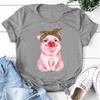 Cute Pig Print T-shirts For Women Summer Lovely Short Sleeve Round Neck T-shirts Ladies Creative Personalized Tops