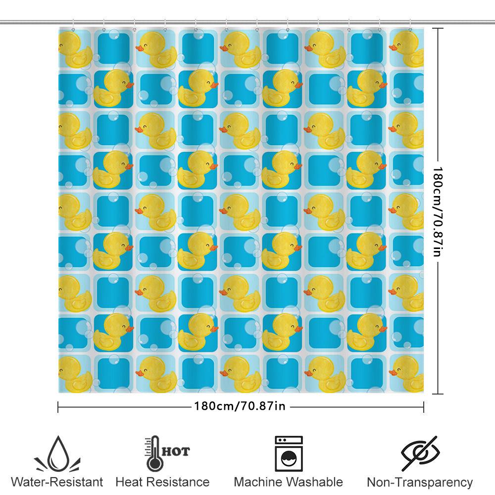 Whimsical Rubber Duck Shower Curtain Bright Blue Yellow Pattern Decorative Waterproof Fabric For Bathroom Accessories Set In Var
