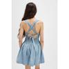 Solid Color Backless High Waist Fitted Denim Short Dress For Women