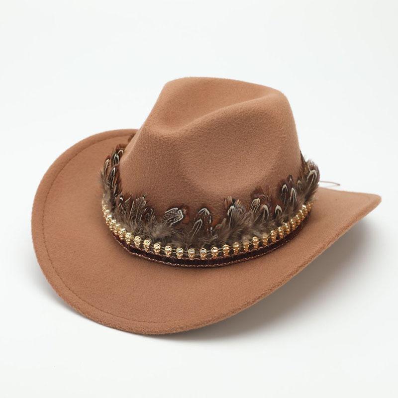 Western cowboy hat autumn and winter outdoor travel knight hat Tibetan ethnic style feather jazz hat top hat
