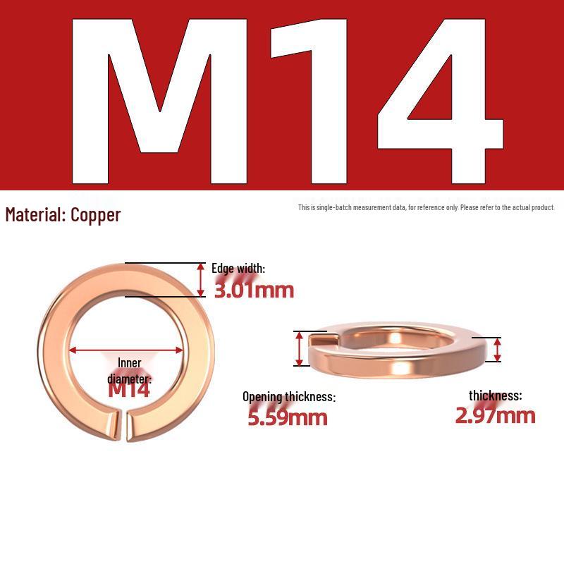 Pure Red Copper All-Copper Spring Washer, Bronze Round Washer Screw Metal Washer GB93