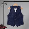 Men Corduroy Vest Coat V-neck Sleeveless Single Breasted Buttons Waistcoat with Pockets Solid Color Vest Jacket