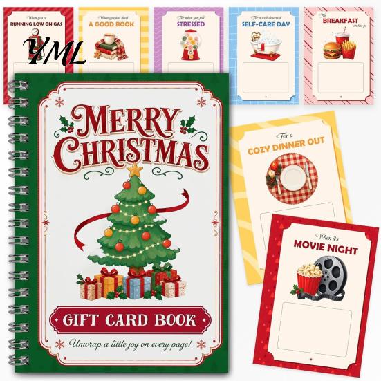 Libro de Felicitaciones Temático para Navidad, Portatarjetas de Regalo Merry, Folleto de Accesorios Espiralados para Manualidades, Regalos de Navidad para Familia, Amigos, Celebraciones
