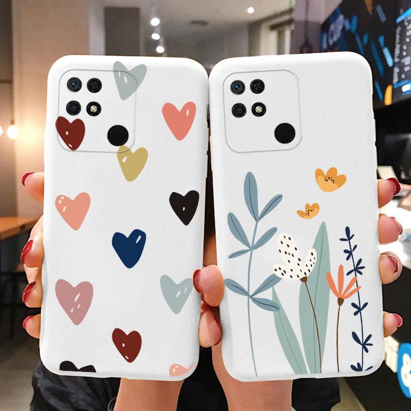 Case For Redmi 10 10C 10A Cute Heart Flower Back Cover Soft Silicone Matte Protective Funda For Xiaomi Redmi 10C Redmi10 Bag