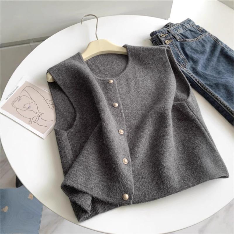 Gentle Department High-end Vest Temperament Versatile Single-breasted Knitted Vest Women's Autumn and Winter Stacked Wear Inner Top Vest