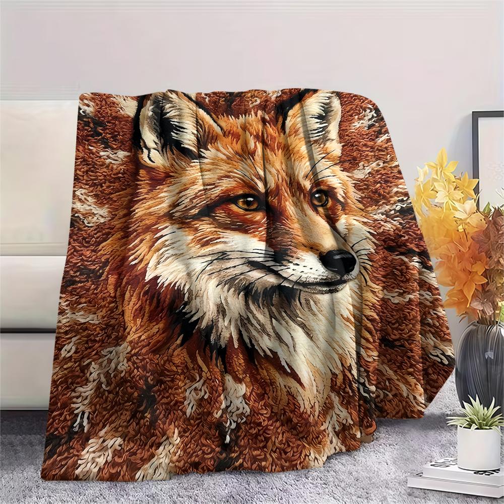 Felt Cat, Kitten, Puppy, Fox Print Flannel Blanket,High Quality Comfortable for All Seasons,Home Decor,Warmth and Comfort,Perfect for Christmas Gifts