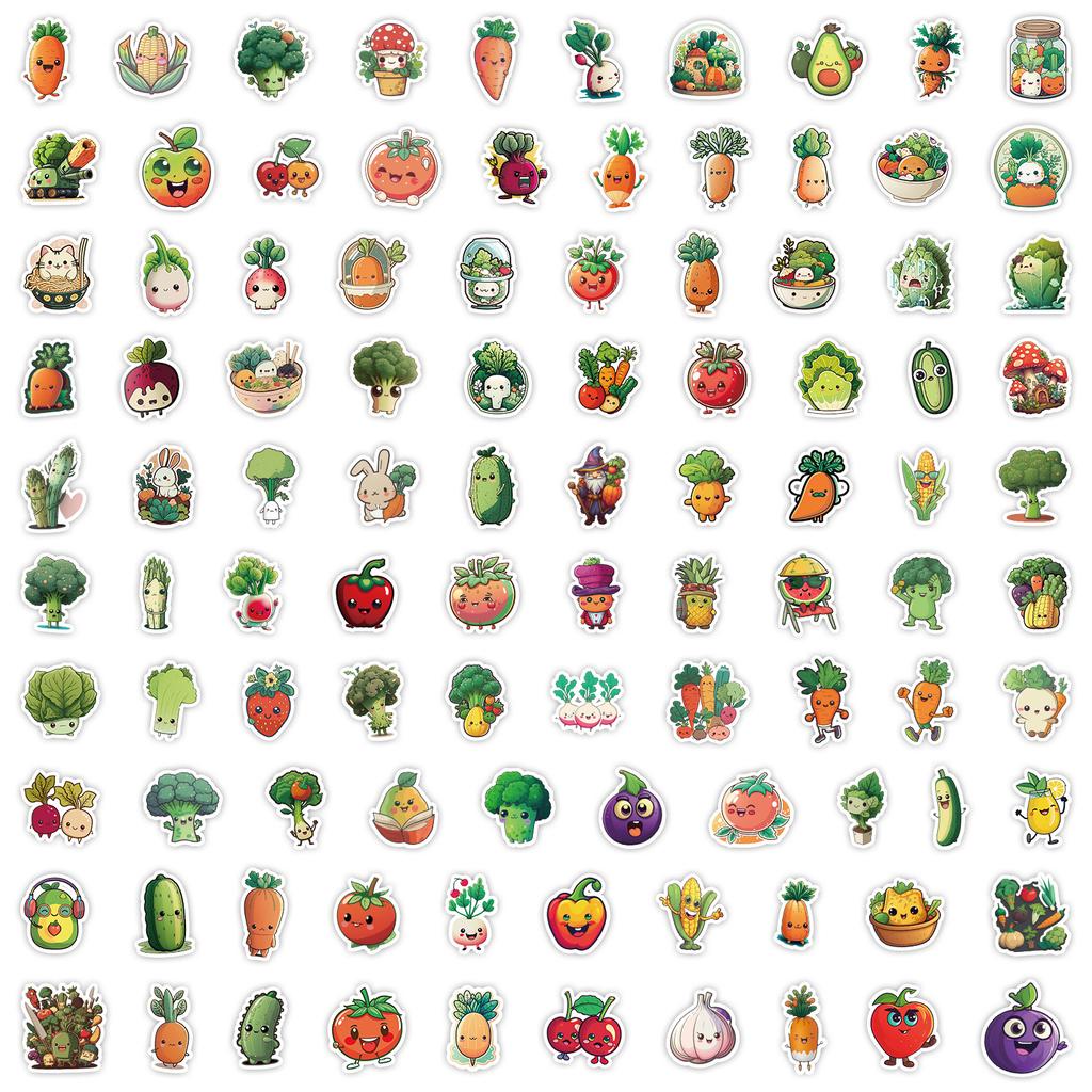 100 Ins Style Vegetable Graffiti Stickers Computer Mobile Phone Decoration Stickers Waterproof Creative Children's Stationery Stickers