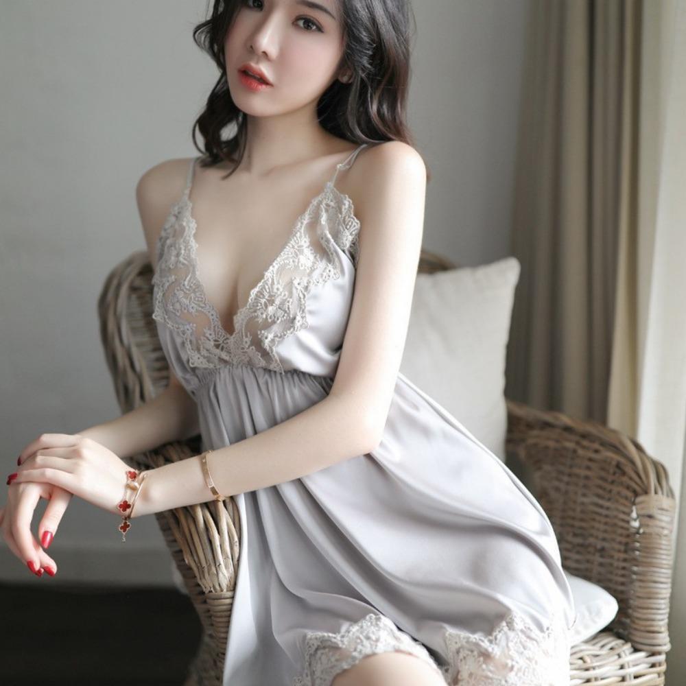 Sex Underwear Solid Color Suspender Skirt Sexy Nightdress Lace Embroidered Home Pajamas Nightclub Temptation Large Size Suit Summer
