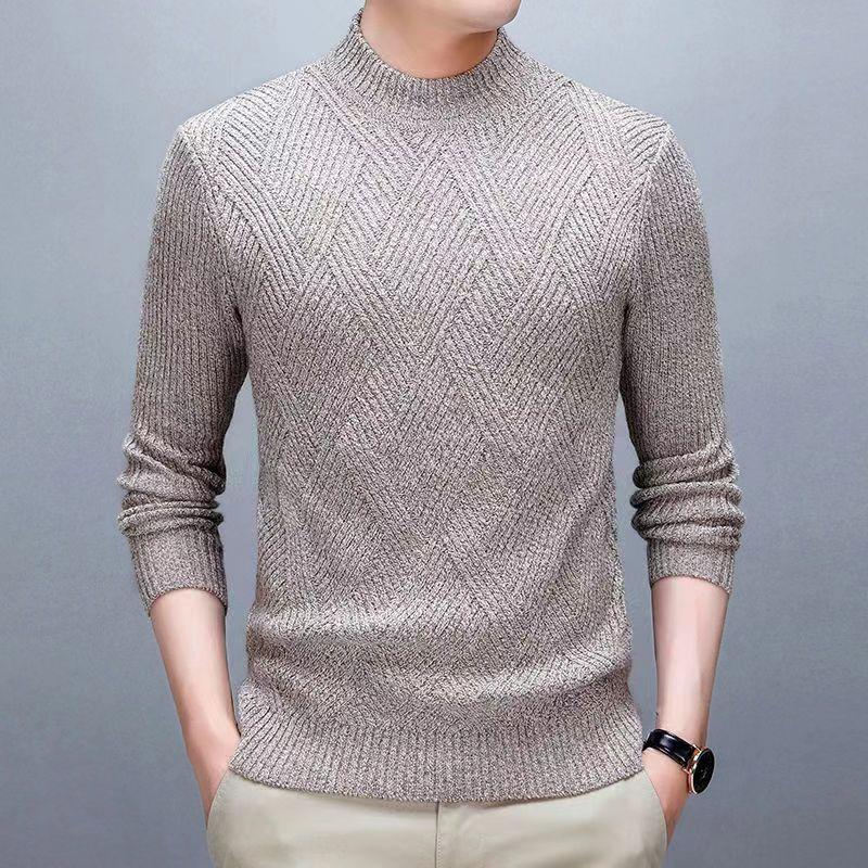 Winter High Neck Sweater Men's Base Slim Fit Thick Warm Knit Sweater Solid Color Sweater