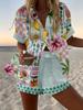Cartoon parrot island style suit female, casual and versatile, comfortable and breathable beach two-piece set