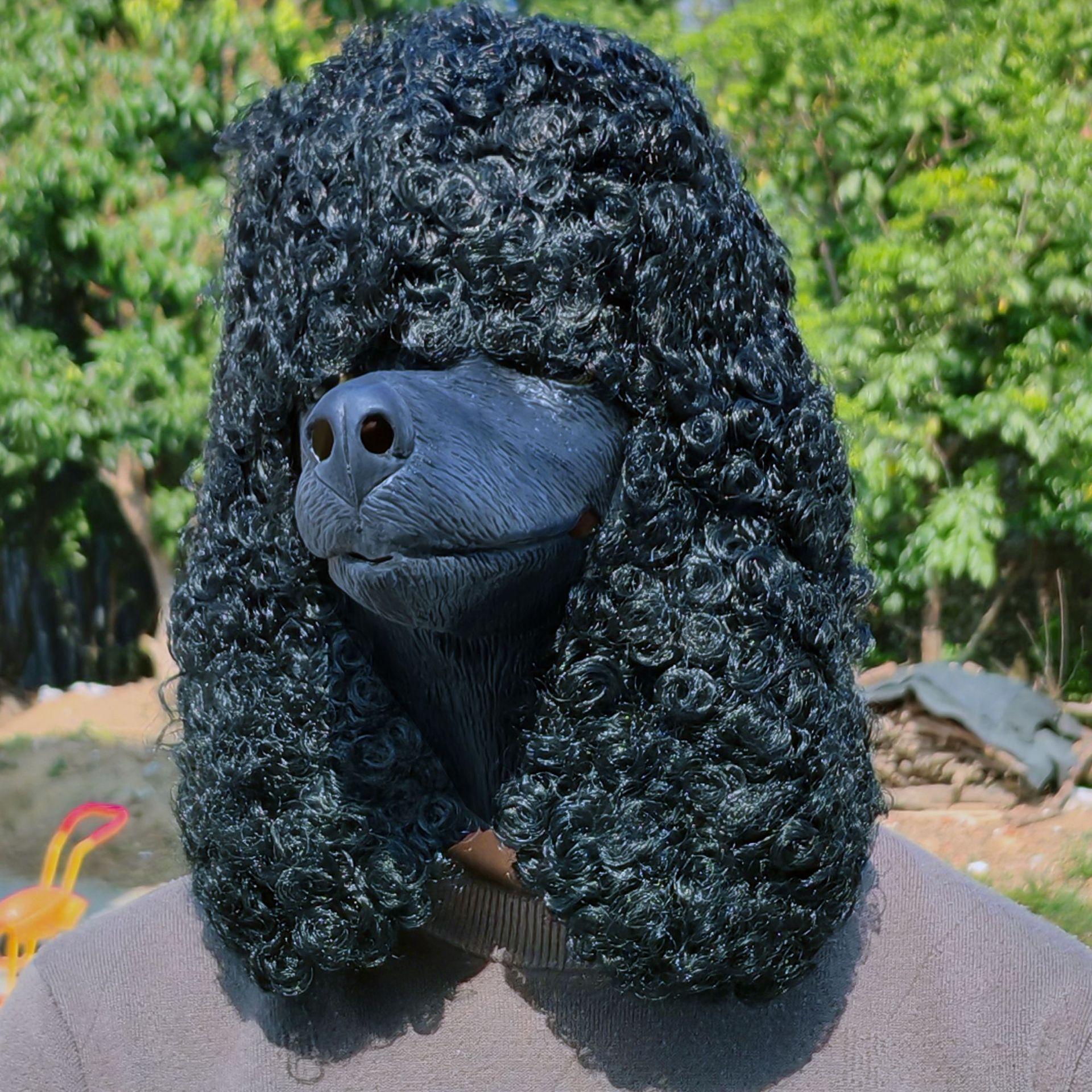 

Poodle Mask Halloween Animal Latex Headgear Cosplay Masquerade Props Plush Mask Headgear Black poodle mask