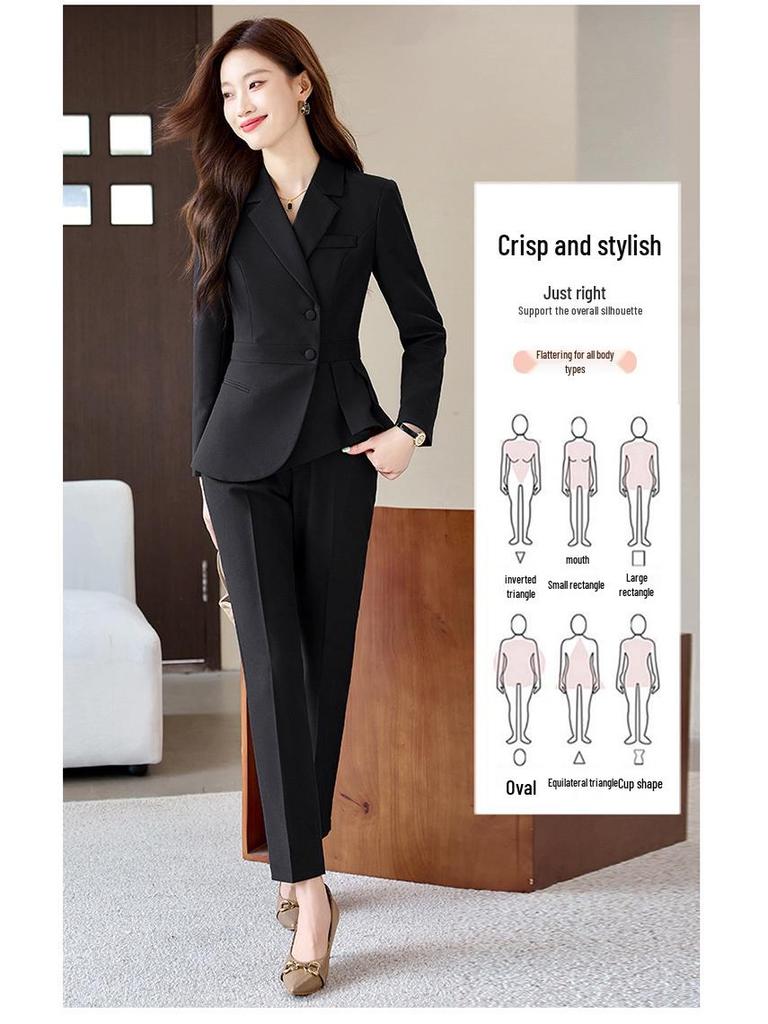 Women's Slim-Fit Ruffle Suit Set for Professional Spring Wear