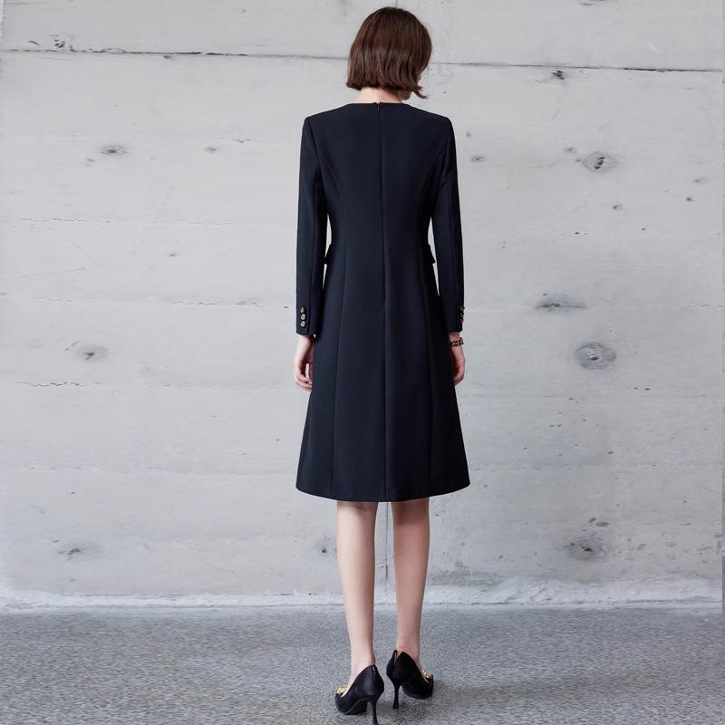 Spring-Autumn Slimming Round Neck Mid-Length Single-Breasted Women's Dress