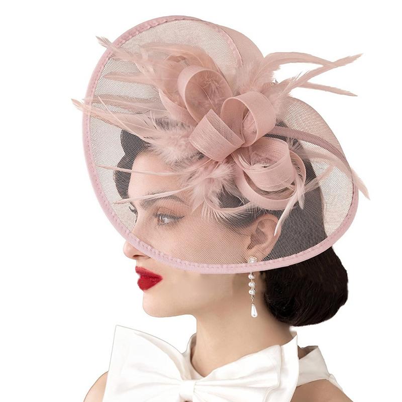 Feathers Hair Band For Women Fancy Tea Party Hats Elegant Bride Wedding Party Headdress Tea Party Makeup Prom Party Headpiece