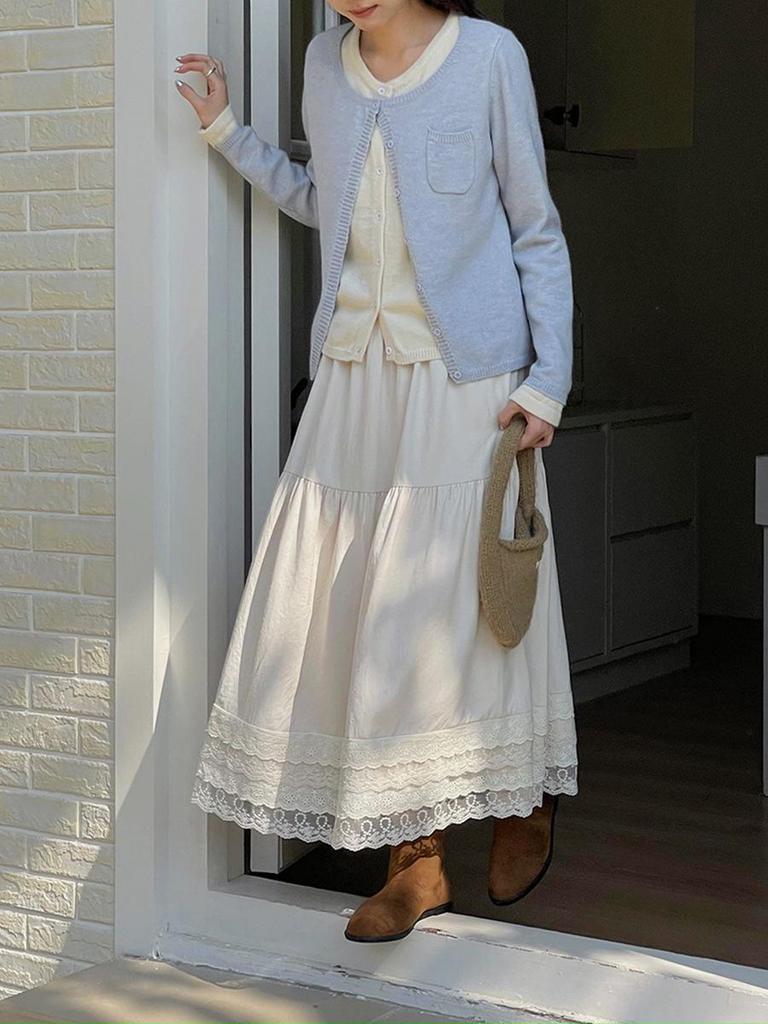 [Ge Ming] Women's Retro Color Block Patchwork Knit Cardigan - Fake Two-Piece Long Sleeve Top for Autumn, Y8810F