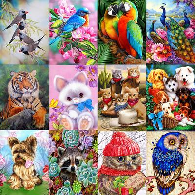 Pittura Diamante 5D Fai da Te Animale Gatto Cane Uccelli Trapano Tondo Completo Ricamo Diamante Mosaico Pavone Punto Croce Decorazione Arte Murale per Casa