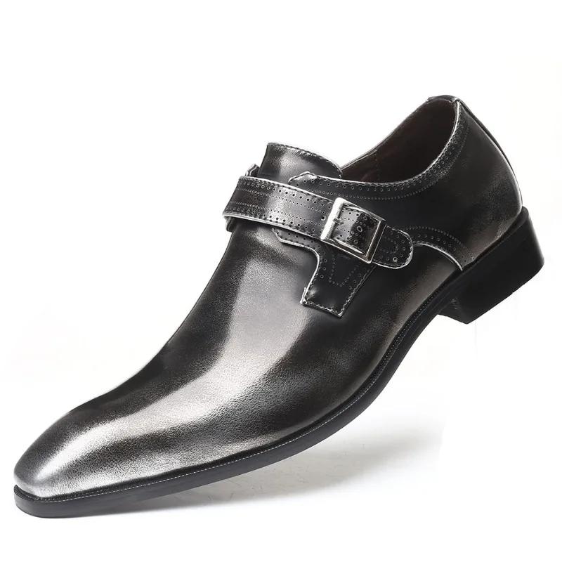 Fashion Men Pointed Toe British Men Leather Shoes Buckle Low Heel Single Shoe Large Size Men Shoes Slip on Zapatos Large Size 48 47 46