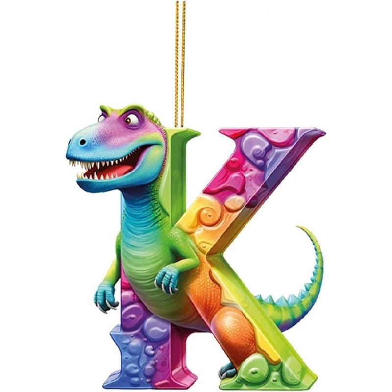1ks vánoční dinosauří ozdoby 26 písmen kreslený přívěsek 2D plochý akrylový materiál dinosauří figurky závěsná vánoční párty dekorace, ideální pro domácnost