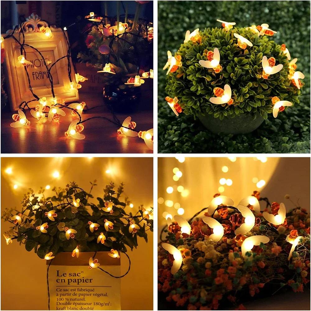 Solar Bee LED String Lights Outdoor Holiday Party Lighting Night Lamp for Garden Tree Fen Balcony Christmas Wedding Decoration